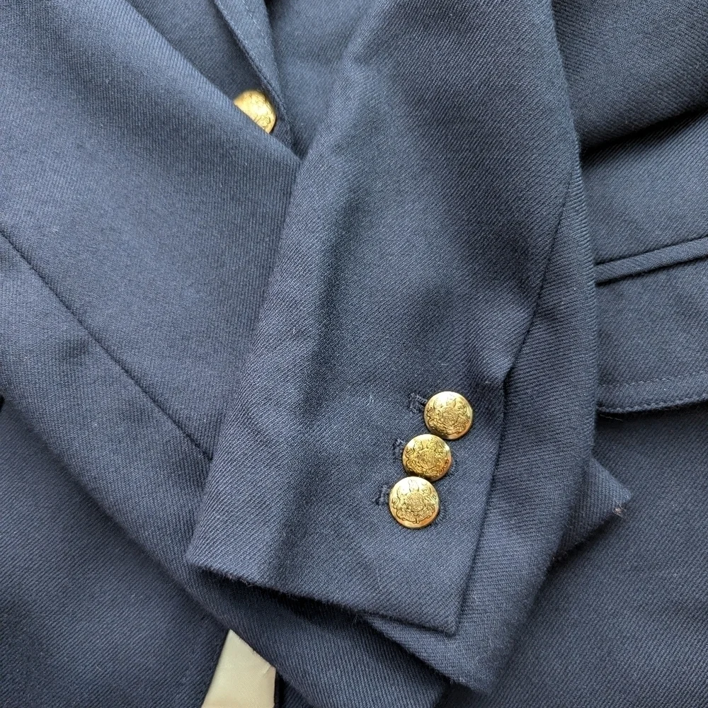 J.Crew Schoolboy Navy Wool Blazer Gold Buttons Size 2
